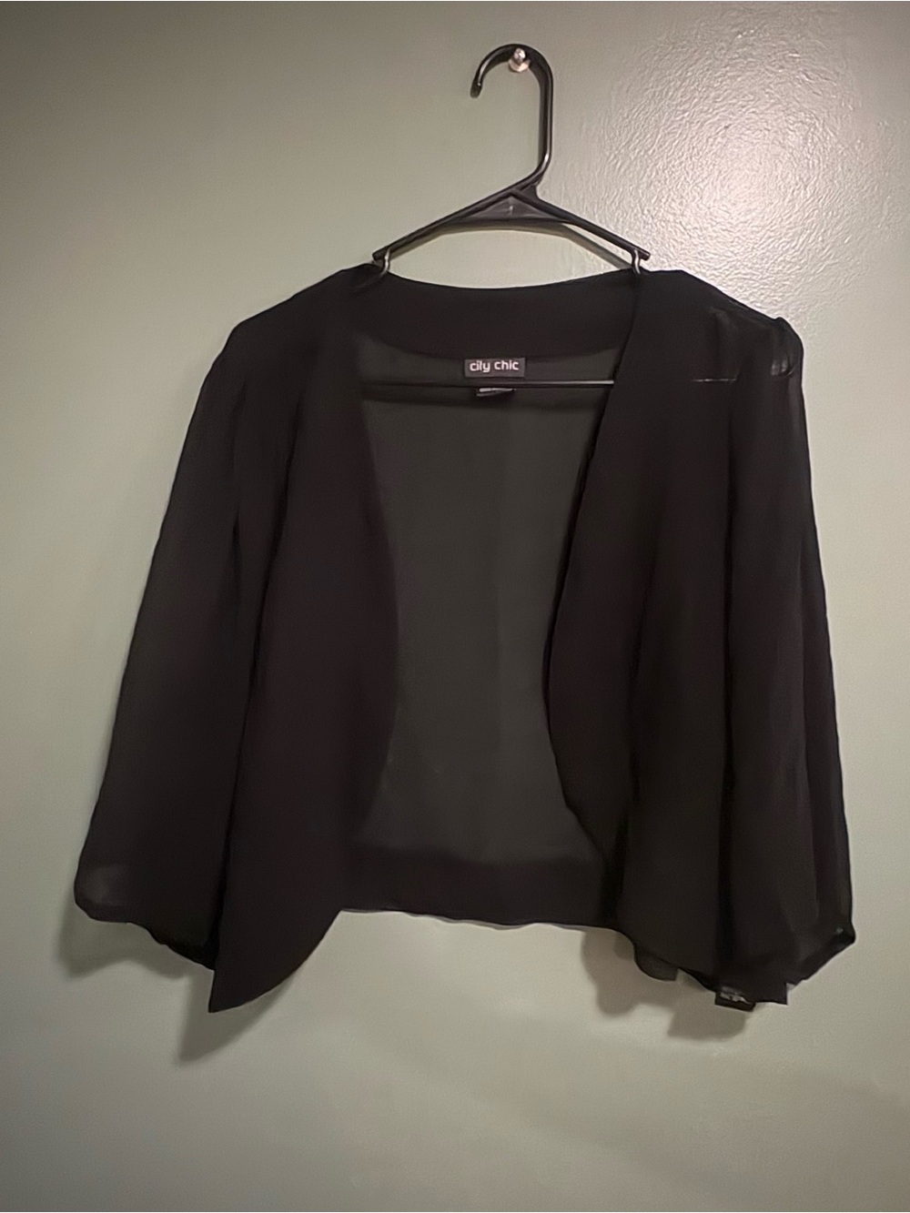 City Chic Black Sheer Chiffon Cropped Bolero Shrug L/20